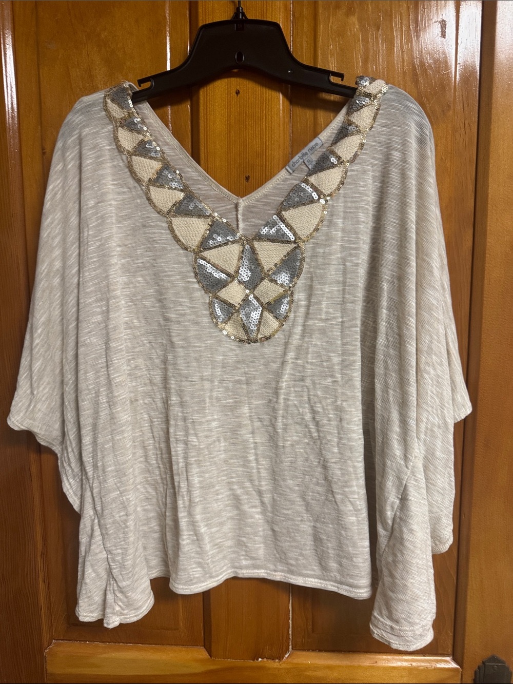 Charlotte Russe Cream Beaded V-Neck Tunic